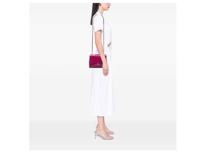 Pink Chanel Medium CC gesteppte Lackleder Schultertasche mit Doppelcompartment - Ansicht 6