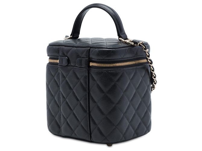 Borsa Vanity Chanel CC in pelle Caviar matelassé nera con manico superiore e catena Nero - vista 2