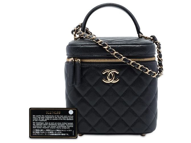 Borsa Vanity Chanel CC in pelle Caviar matelassé nera con manico superiore e catena Nero - vista 7