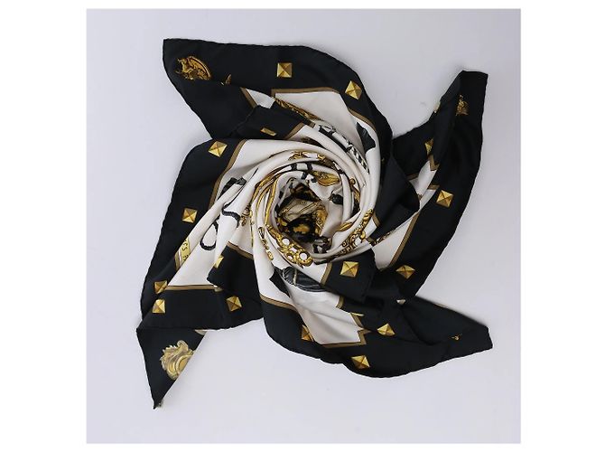 Hermès Carré 90 "LES CLES" Foulard di seta in Nero Beige - vista 12