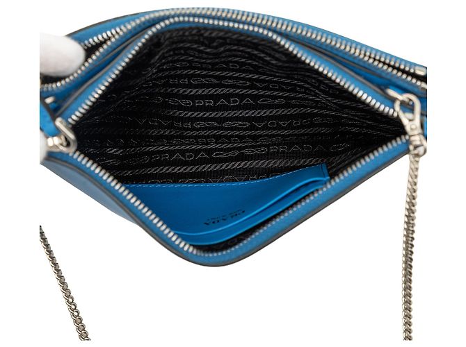 Double Borsa a tracolla Prada City Calf con doppia zip, blu - vista 4