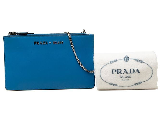 Double Borsa a tracolla Prada City Calf con doppia zip, blu - vista 7