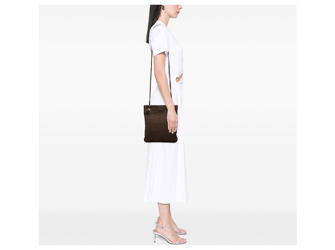 Borsa a tracolla Prada in tela Canapa logo marrone - vista 6