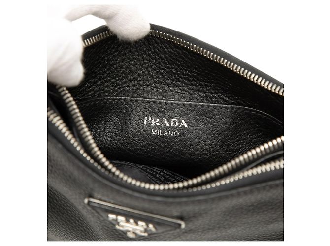Borsa a tracolla Prada Vitello Phenix con doppia zip nera Nero - vista 5