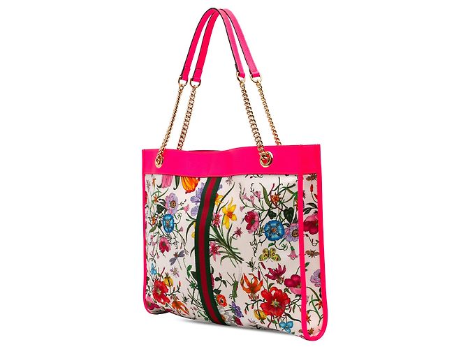 Tote Gucci Large Canvas Web Flora Rajah Bianco - vista 2