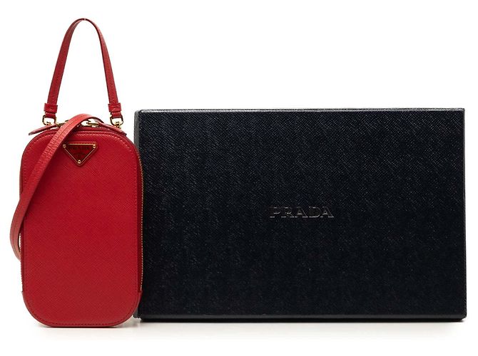 Borsa porta cellulare Prada Saffiano rossa con zip Rosso - vista 7