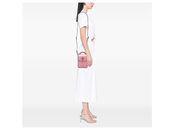 Borsa Mini Bamboo in pelle di vitello rosa Gucci - vista 6