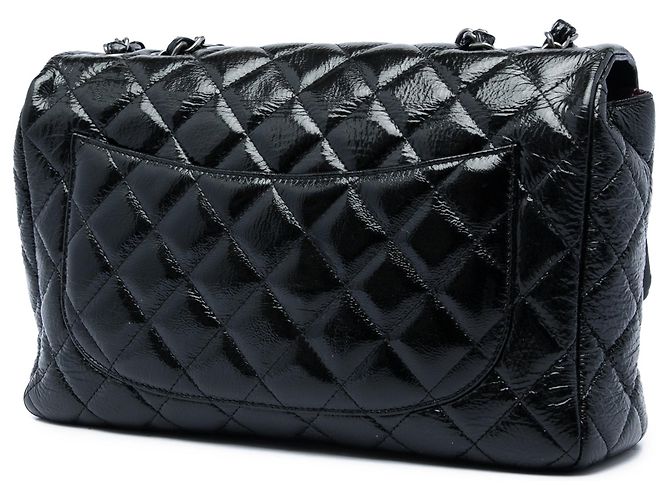 Borsa a tracolla Chanel Jumbo Classic Single Flap in pelle verniciata stropicciata nera - vista 2