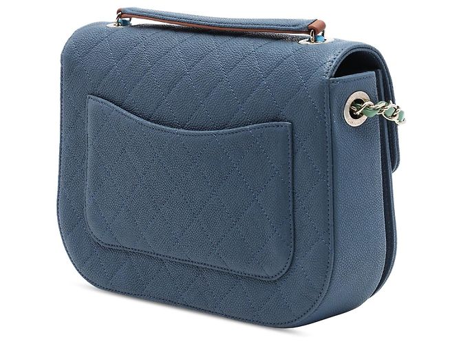 Borsa Chanel Small Caviar Paris Cuba Thread Around Flap Satchel Blu - vista 2
