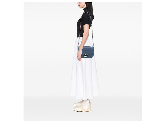 Borsa Chanel Small Caviar Paris Cuba Thread Around Flap Satchel Blu - vista 6