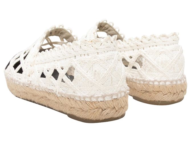 Chanel Woven Cap-Toe Espadrille Flats White & Black Größe 38 Weiß - Ansicht 4