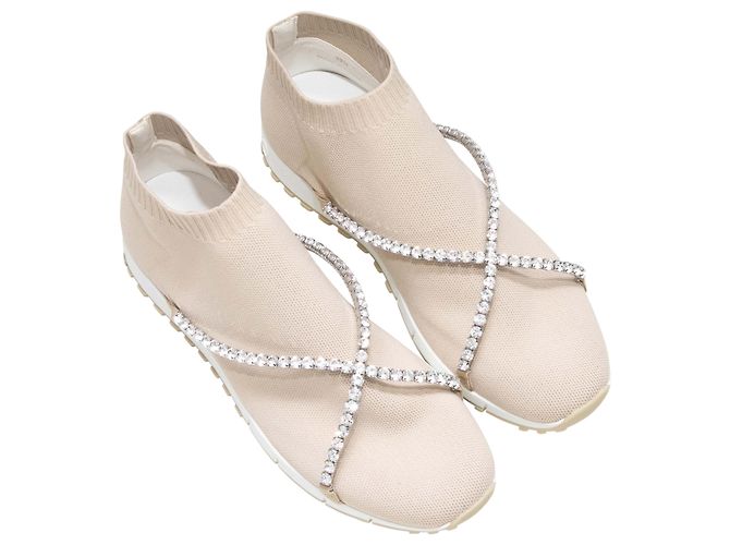 Sneakers sock Jimmy Choo beige con cristalli Taglia 40 - vista 2