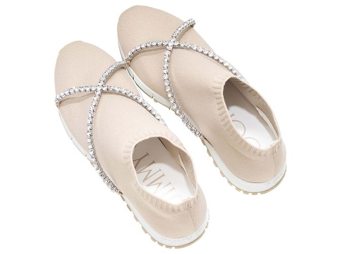 Sneakers sock Jimmy Choo beige con cristalli Taglia 40 - vista 3