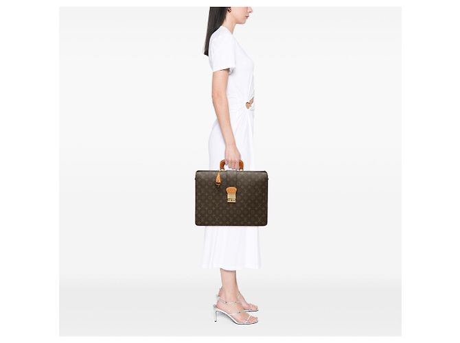Borsa Business Louis Vuitton Monogram Serviette Fermoir Marrone - vista 8