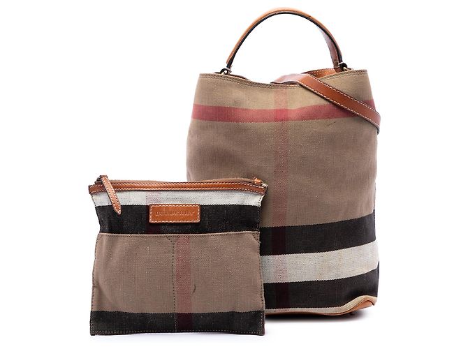 Borsa a secchiello satchel Burberry Ashby Medium Mega Check Canvas Marrone - vista 7