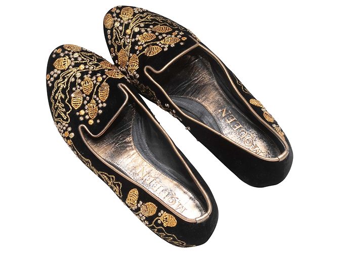 Alexander McQueen bestickte Samt-Ballerinas Schwarz & Gold Größe 39 - Ansicht 3