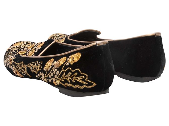 Alexander McQueen bestickte Samt-Ballerinas Schwarz & Gold Größe 39 - Ansicht 4