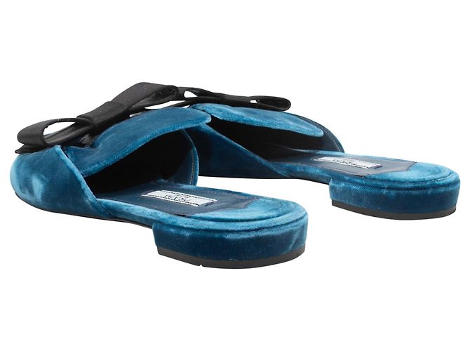 Mules Flat in Velluto a Punta Prada Blu e Nere Taglia 37.5 - vista 4