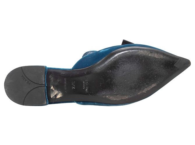 Mules Flat in Velluto a Punta Prada Blu e Nere Taglia 37.5 - vista 5