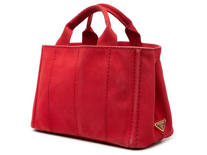Borsa Tote Satchel Prada Small Canvas Canapa Logo rossa Rosso - vista 2