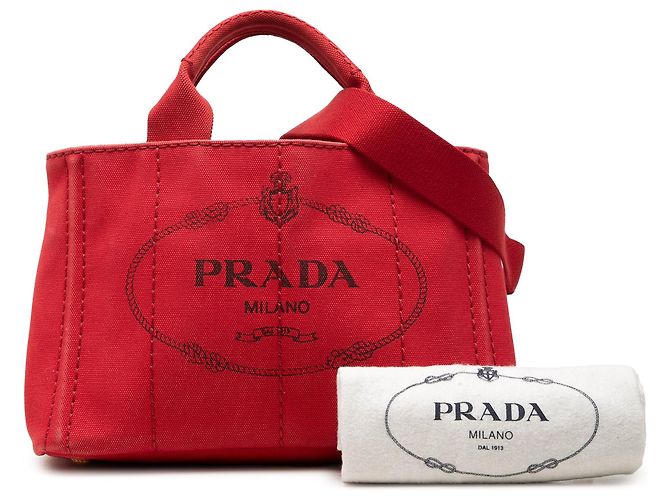 Borsa Tote Satchel Prada Small Canvas Canapa Logo rossa Rosso - vista 7