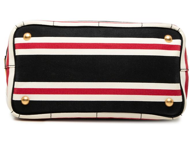 Borsa Tote Satchel Prada Small Canvas Canapa Logo Stripes Nera Nero - vista 3
