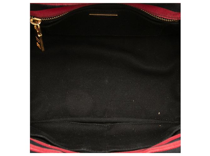 Borsa Tote Satchel Prada Small Canvas Canapa Logo Stripes Nera Nero - vista 4