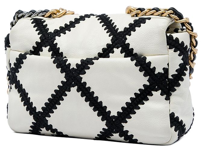 Borsa Chanel 19 Flap Satchel Medium in pelle di vitello crochet bianca Bianco - vista 2