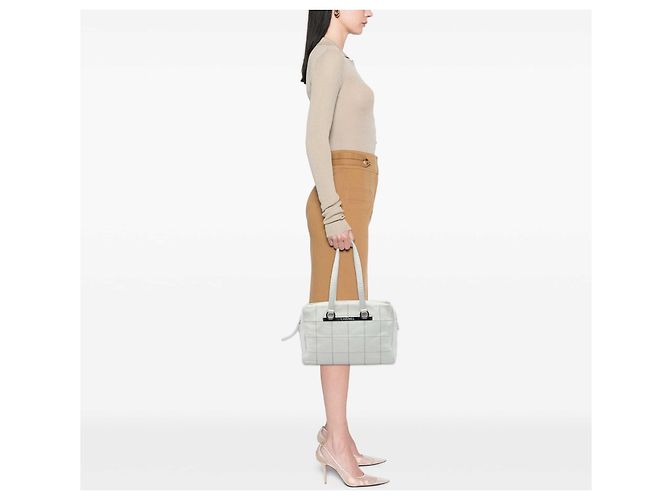 Borsa Bowler Chanel Chocolate Bar Caviar LAX Bianca Bianco - vista 6