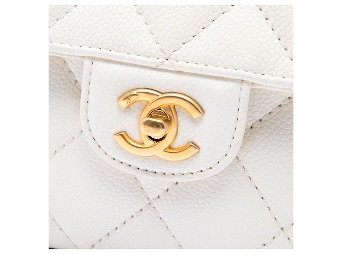 Borsa a tracolla Chanel Mini CC Quilted Caviar Messenger Flap Bianca Bianco - vista 5
