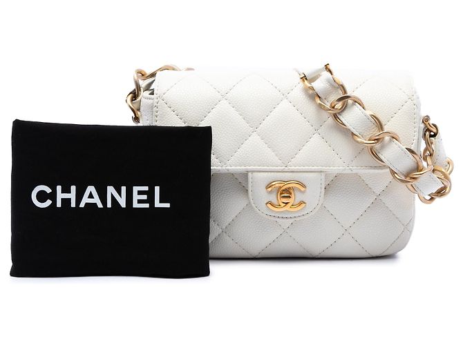 Borsa a tracolla Chanel Mini CC Quilted Caviar Messenger Flap Bianca Bianco - vista 7