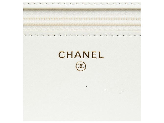 Borsa a tracolla Chanel Boy Wallet on Chain in pelle caviar matelassé bianca Bianco - vista 5