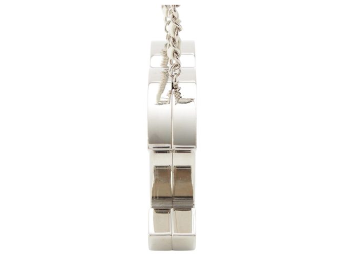 Collana Specchio Chanel CC in Ottone e Pelle d'Agnello Argentata Argento - vista 3