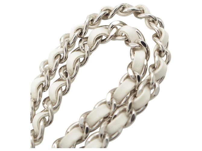 Collana Specchio Chanel CC in Ottone e Pelle d'Agnello Argentata Argento - vista 9