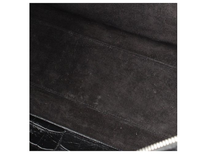Borsa Saint Laurent Medium Cabas Rive Gauche in pelle di vitello embossed croc nera - vista 10