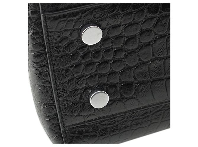Borsa Saint Laurent Medium Cabas Rive Gauche in pelle di vitello embossed croc nera - vista 12