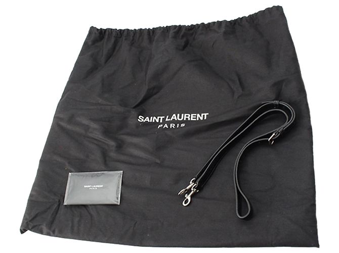 Borsa Saint Laurent Medium Cabas Rive Gauche in pelle di vitello embossed croc nera - vista 14