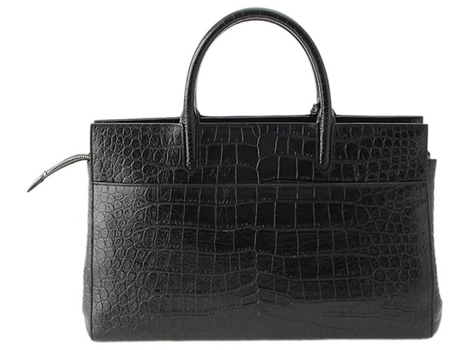 Borsa Saint Laurent Medium Cabas Rive Gauche in pelle di vitello embossed croc nera - vista 2