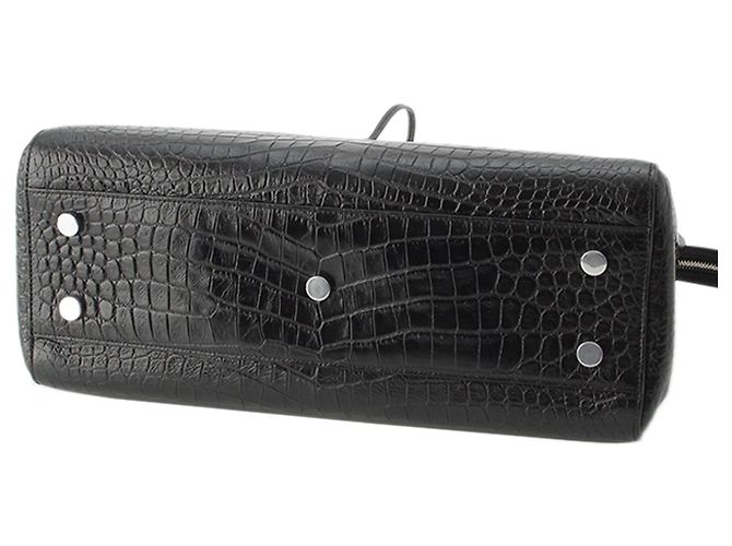 Borsa Saint Laurent Medium Cabas Rive Gauche in pelle di vitello embossed croc nera - vista 5