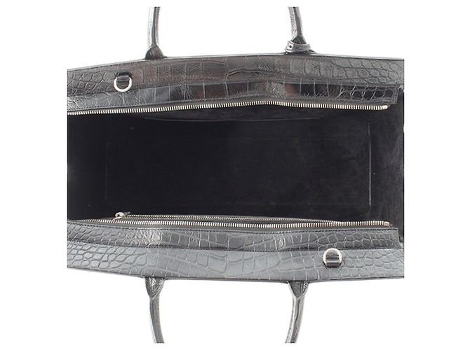 Borsa Saint Laurent Medium Cabas Rive Gauche in pelle di vitello embossed croc nera - vista 6
