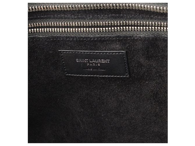Borsa Saint Laurent Medium Cabas Rive Gauche in pelle di vitello embossed croc nera - vista 7