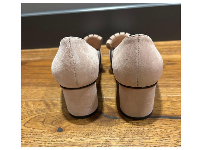 Zapatos de tacón Gucci Marmont con flecos en ante rosa - vista 13