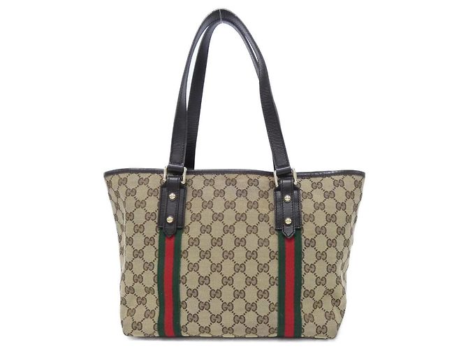 Borsa a mano Gucci in tela GG beige e marrone - vista 2