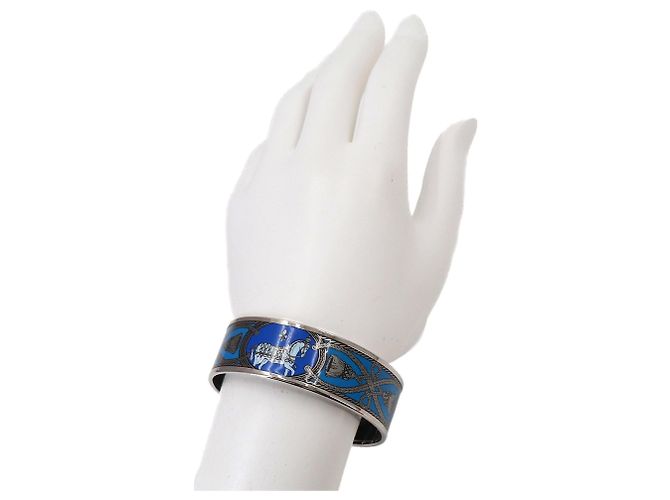 Hermès Bracelete Rígido Hermes Email GM em Azul e Prata - vista 4