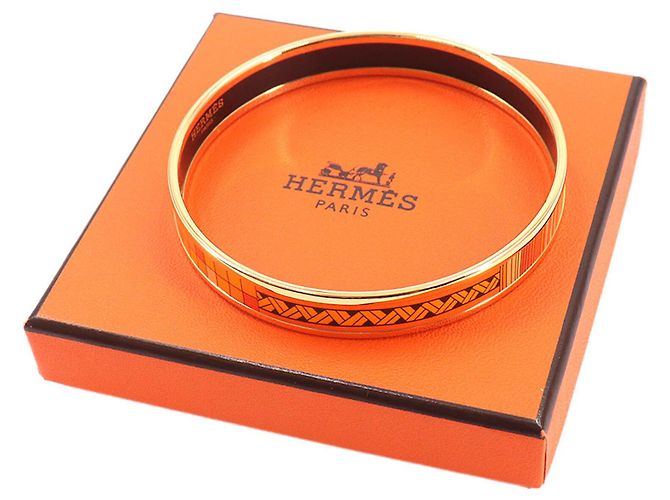 Hermès Bracelete Rígido Hermes Email PM Dourado Laranja - vista 2