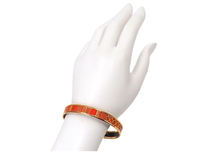 Hermès Bracelete Rígido Hermes Email PM Dourado Laranja - vista 6