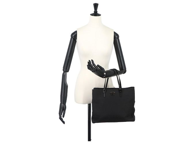 Fendi Zucchino Canvas und Leder Tote Handtasche Schwarz - Ansicht 10