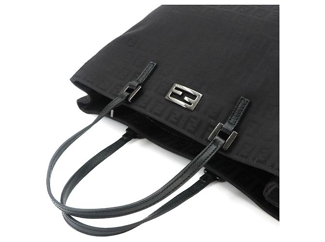 Fendi Zucchino Canvas und Leder Tote Handtasche Schwarz - Ansicht 5