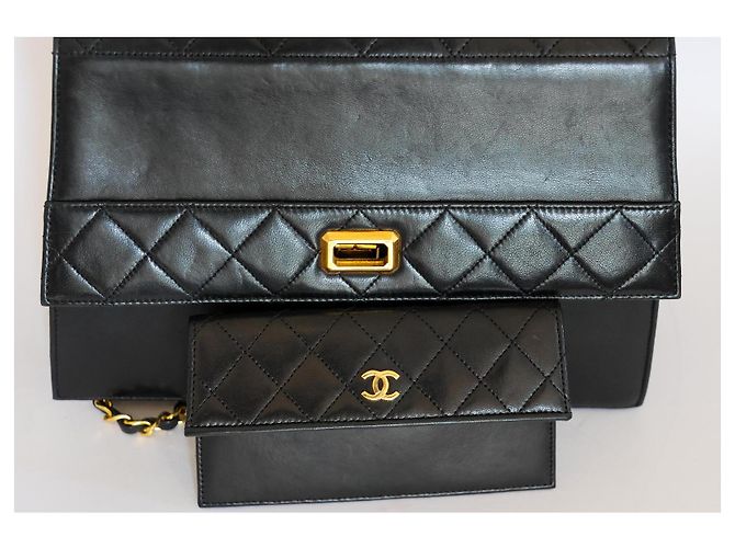Borsa Chanel Trapeze a Patta in Pelle Matelassé Nera Nero - vista 12