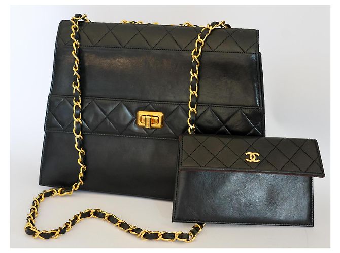 Borsa Chanel Trapeze a Patta in Pelle Matelassé Nera Nero - vista 14